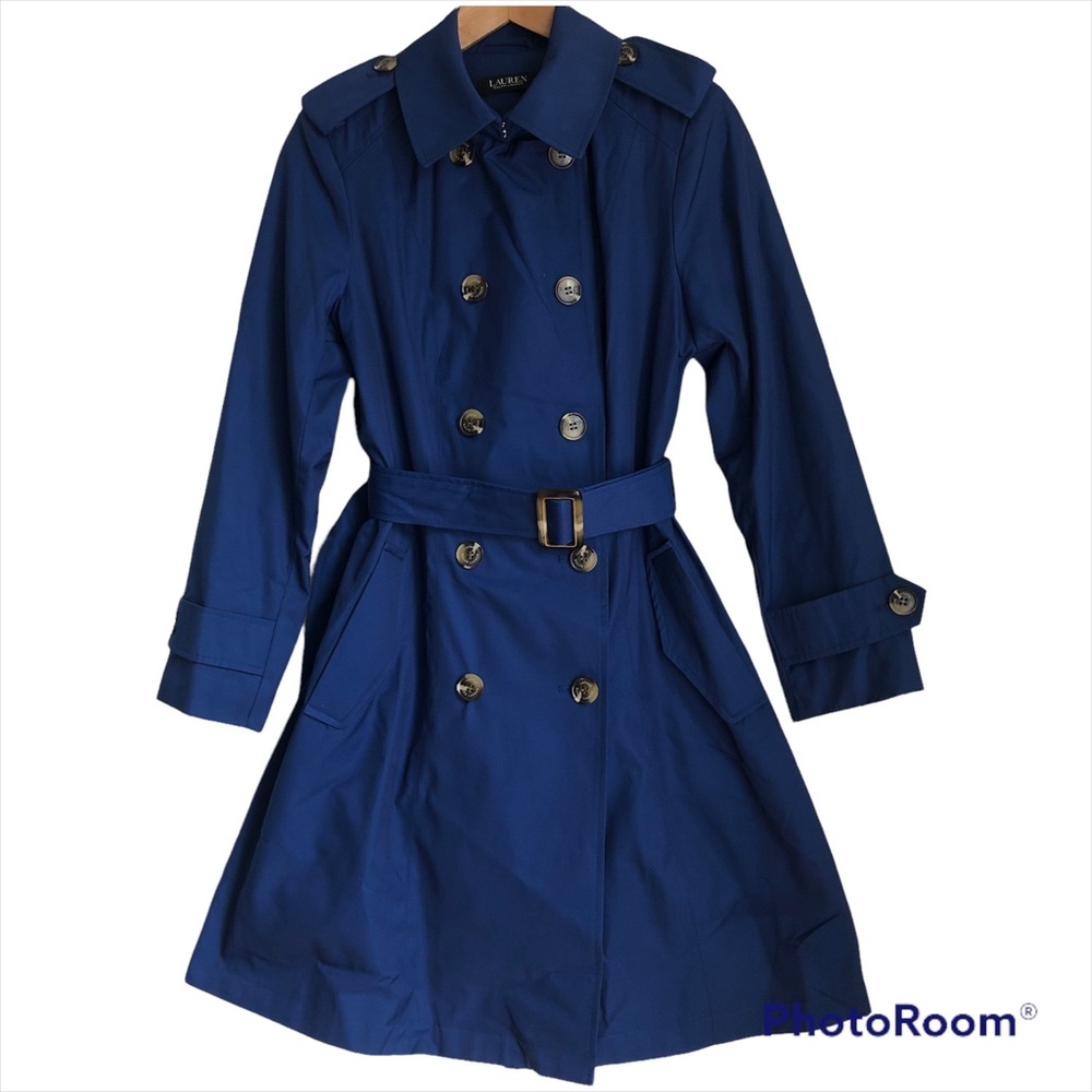 LAUREN Ralph Lauren Black Label flared water repellent trench coat in blue